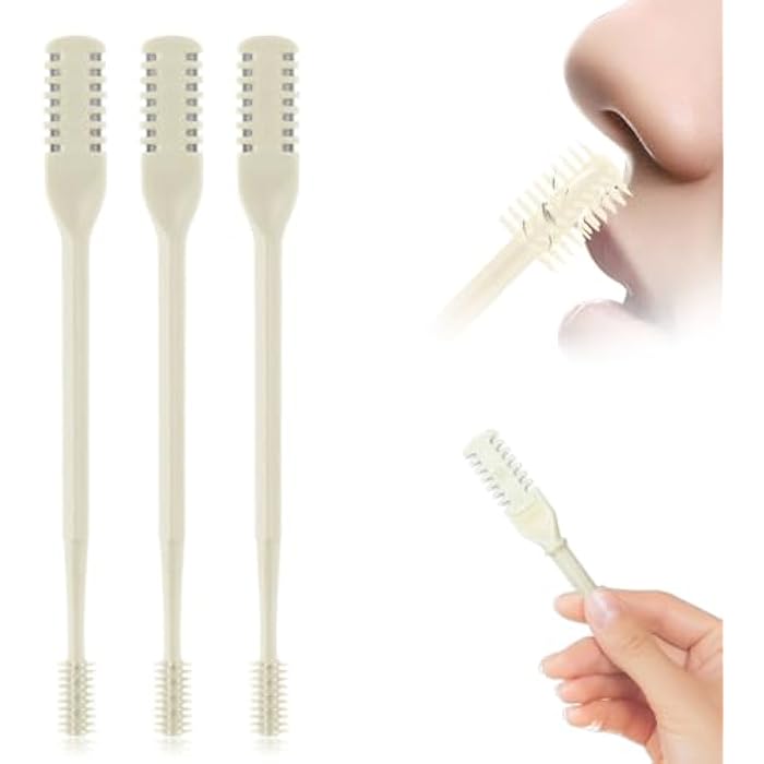 HOAIME Nasal Hair Cutter, 2024 Upgraded Double Sided Nose Hair Knife, 360° Rotating Portable Manual Nose Hair Trimmer, Nose Hair Remover for Women Men Travel Essentials (Beige, 3 Pcs) - Image 1